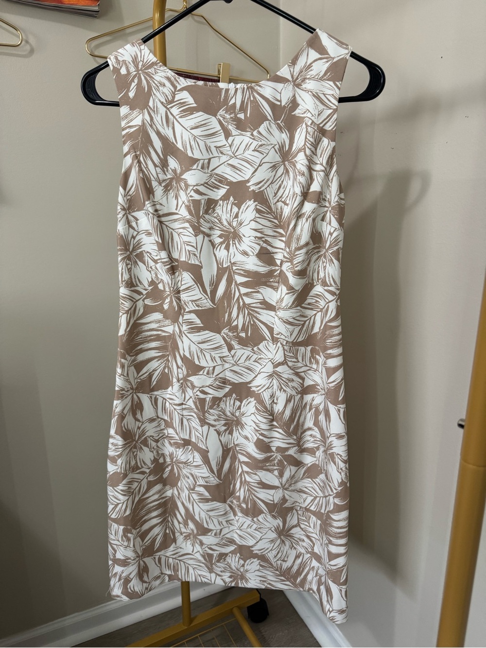Alyx Beige and White Tropical-Print Midi Dress